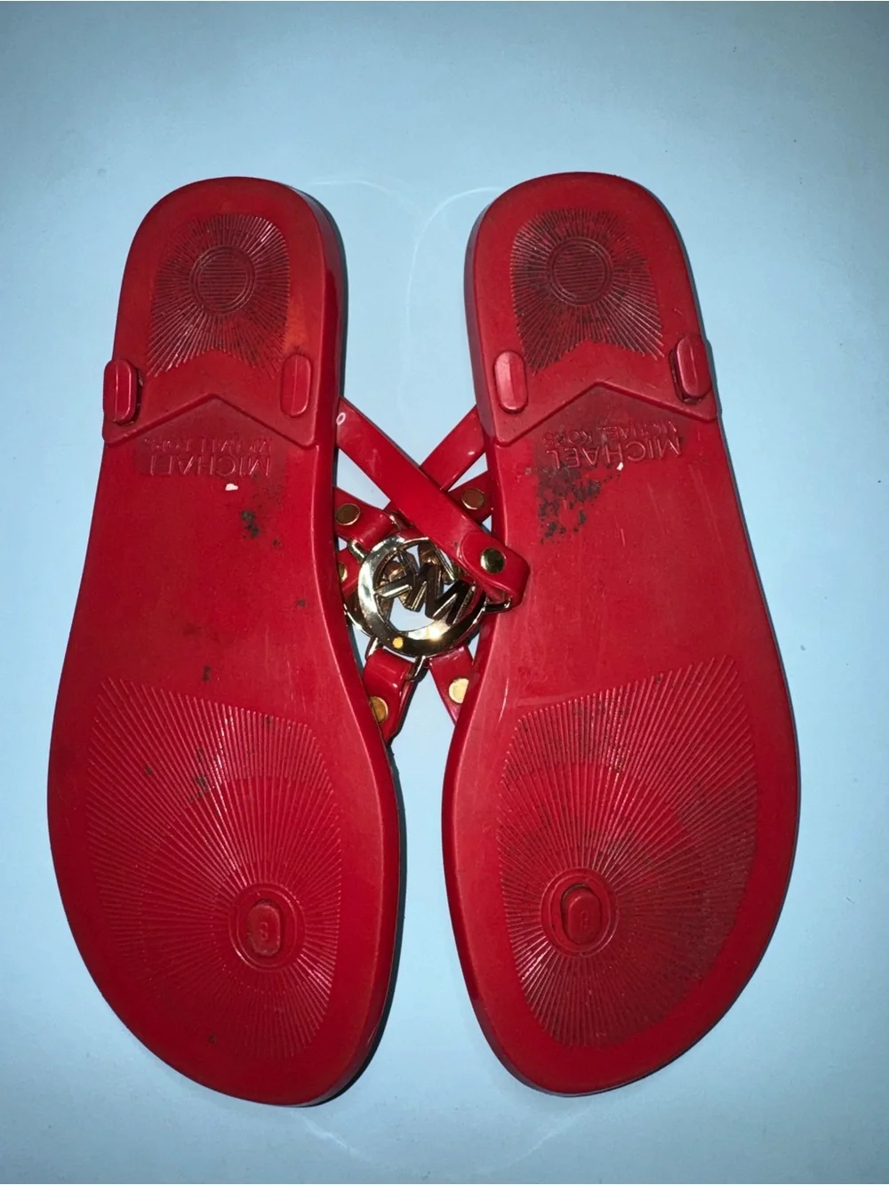 Michael Kors Red Leather MK Logo Cork-Style Thong Sandals